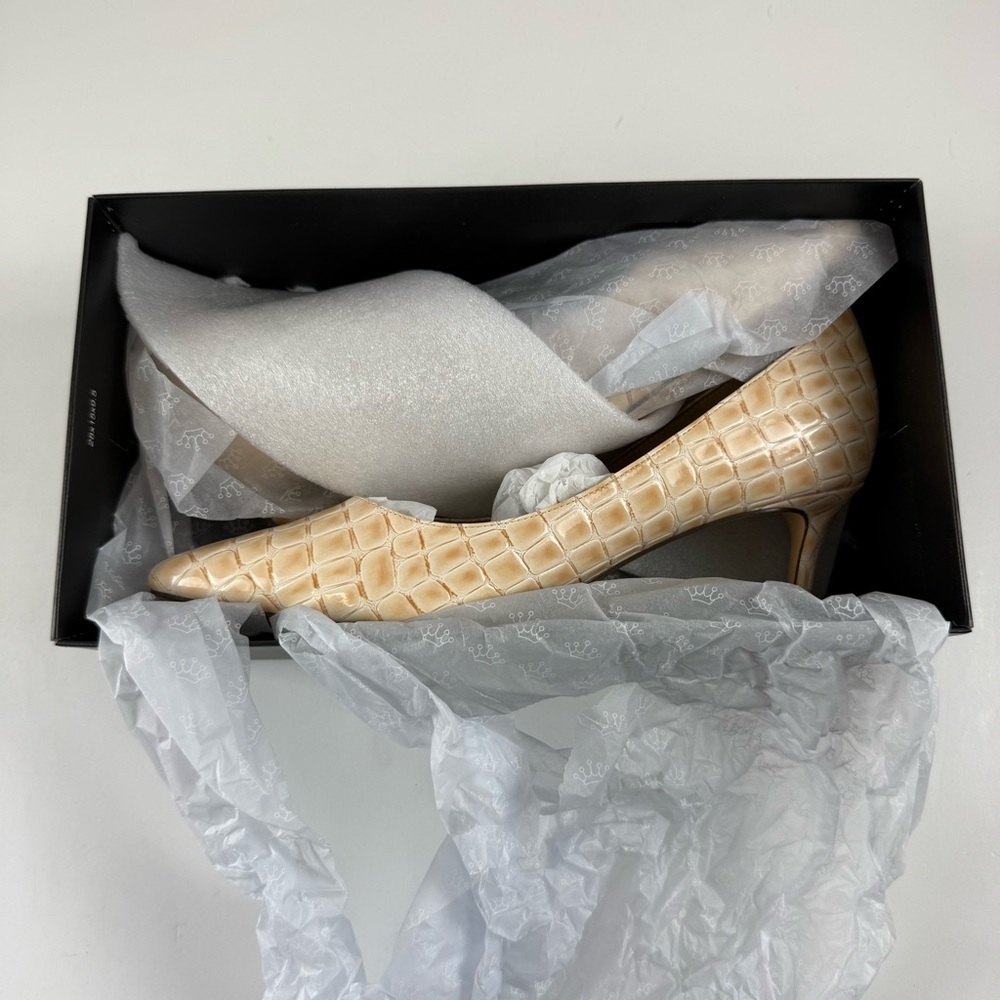 Nina Parchment Croc Heels Womens 8M Beige Pointed Toe - Picture 10 of 12